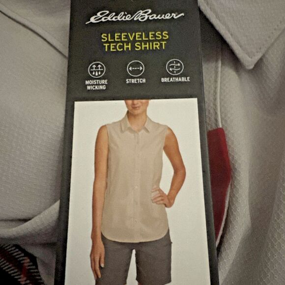 Eddie Bauer Womens X-Large Stretch Gray Button Front Sleeveless Tech Shirt New - Picture 10 of 10